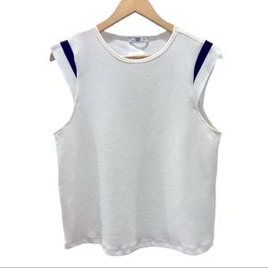 ZARA White Top with Black Striped Cap Sleeve Large